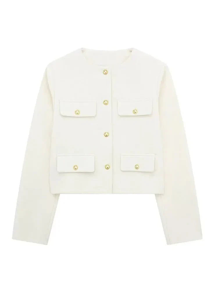 Blazer Femme Hiver Tweed Chic avec Boutons Décoratifs