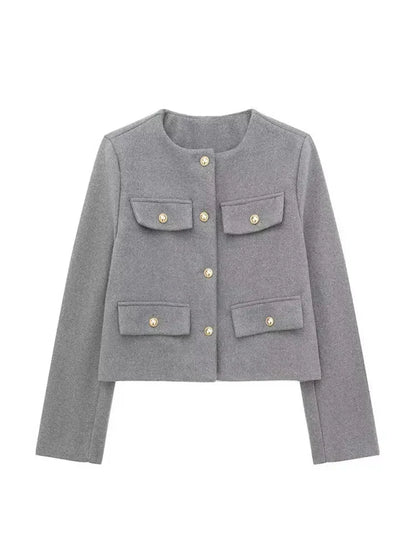 Blazer Femme Hiver Tweed Chic avec Boutons Décoratifs