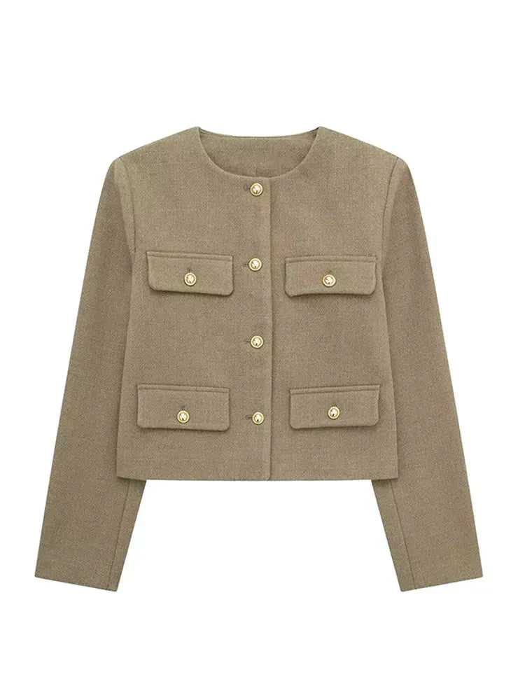Blazer Femme Hiver Tweed Chic avec Boutons Décoratifs