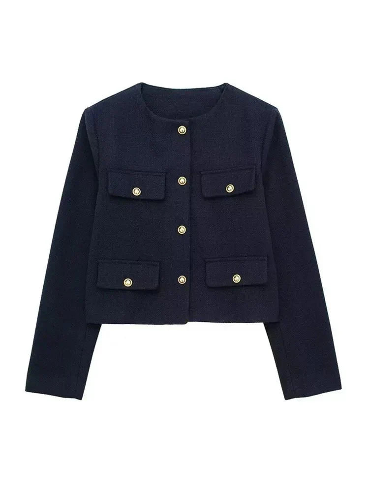 Blazer Femme Hiver Tweed Chic avec Boutons Décoratifs