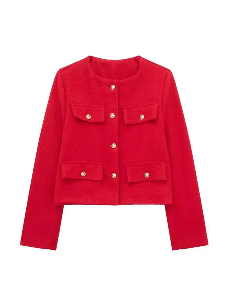 Blazer Moderne En Tweed Avec Détails Boutonnés Pour Femme | Hiver