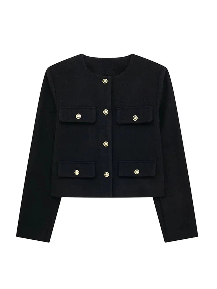 Blazer Femme Hiver Tweed Chic avec Boutons Décoratifs