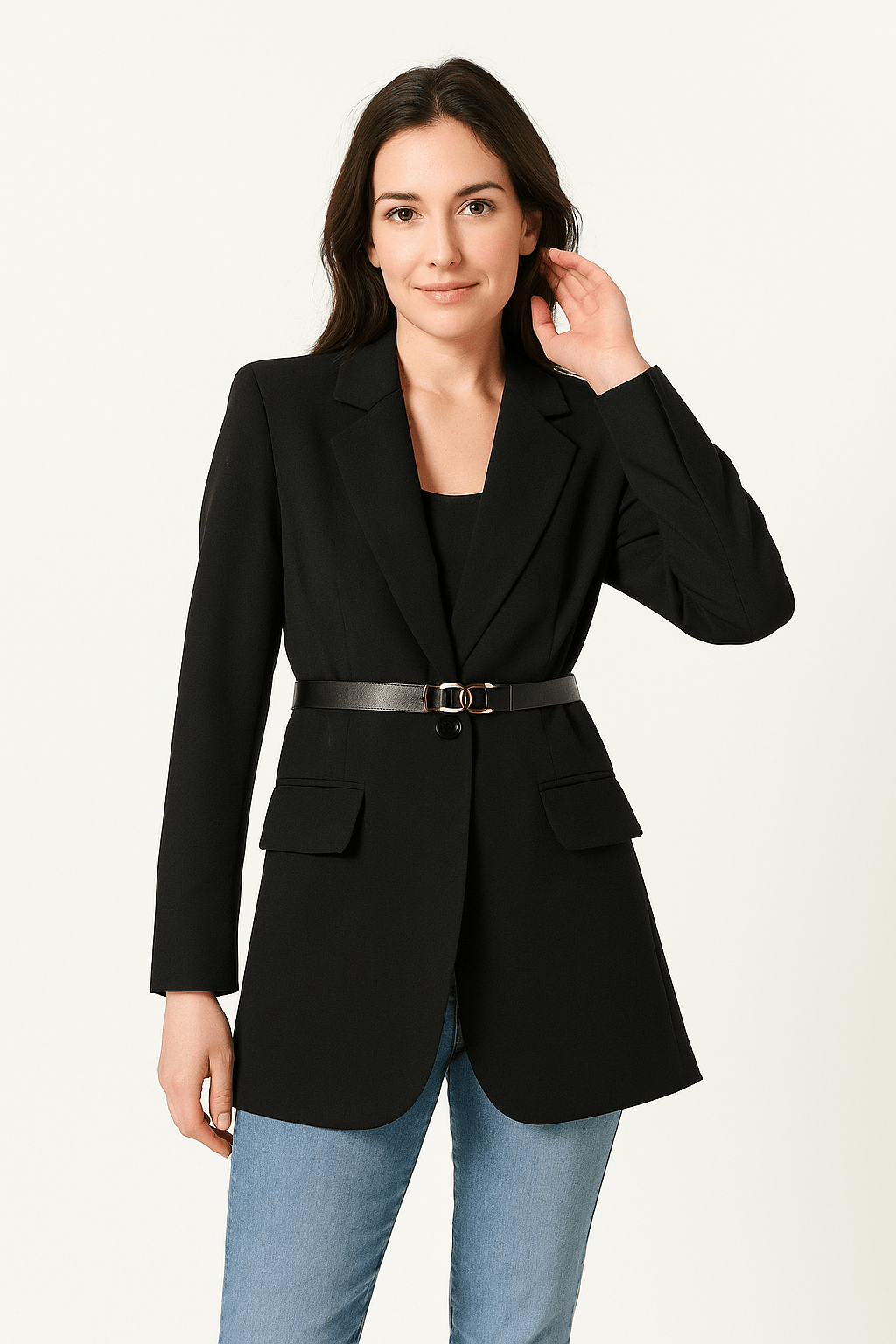 Blazer Femme Tailleur avec Ceinture et Coupe Affûtée