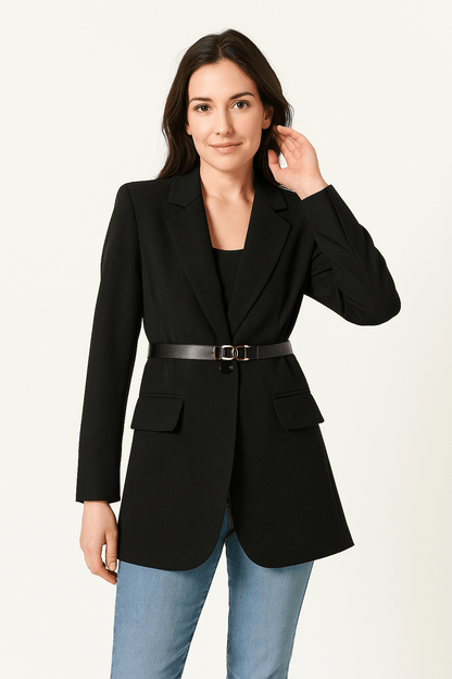 Blazer Femme Tailleur avec Ceinture et Coupe Affûtée