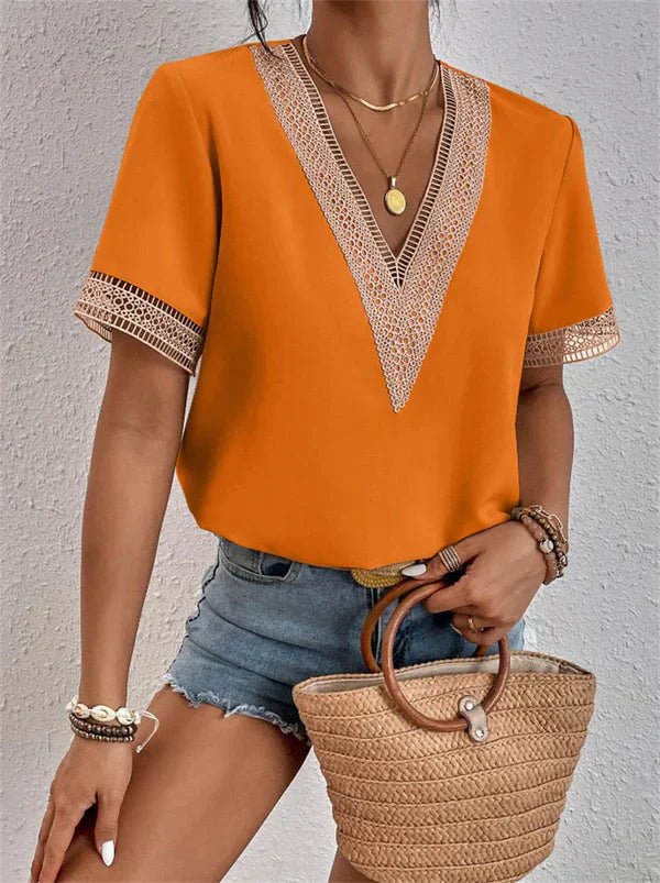 Chemisier Femme Col En V Manches Courtes Décontracté - PanierRoyale