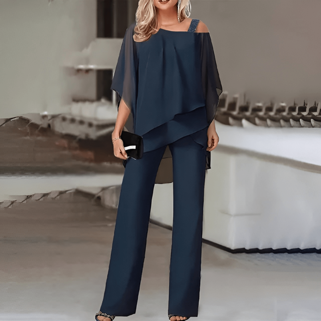 Robe de Soirée Femme Asymétrique avec Pantalon Élégant