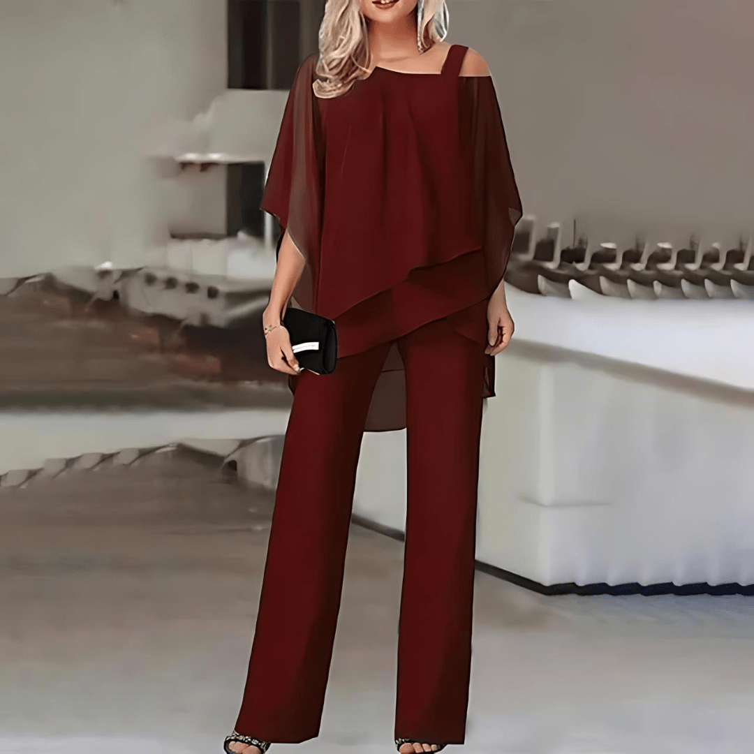 Robe de Soirée Femme Asymétrique avec Pantalon Élégant