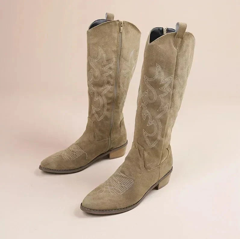Bottes Cowboy Femmes Hautes à Talon avec Fermeture Éclair