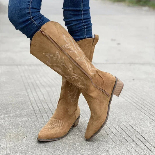 Bottes Cowboy Femmes Hautes à Talon avec Fermeture Éclair - PanierRoyale