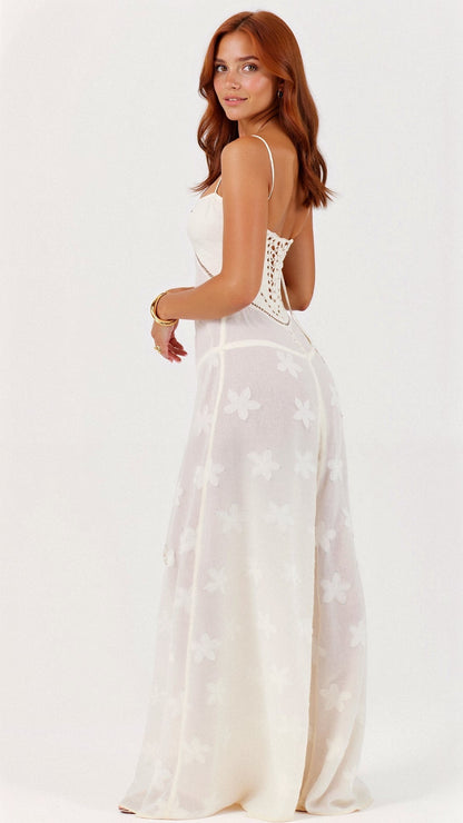 Robe Bohème Blanc Imprimé Fleurs Été