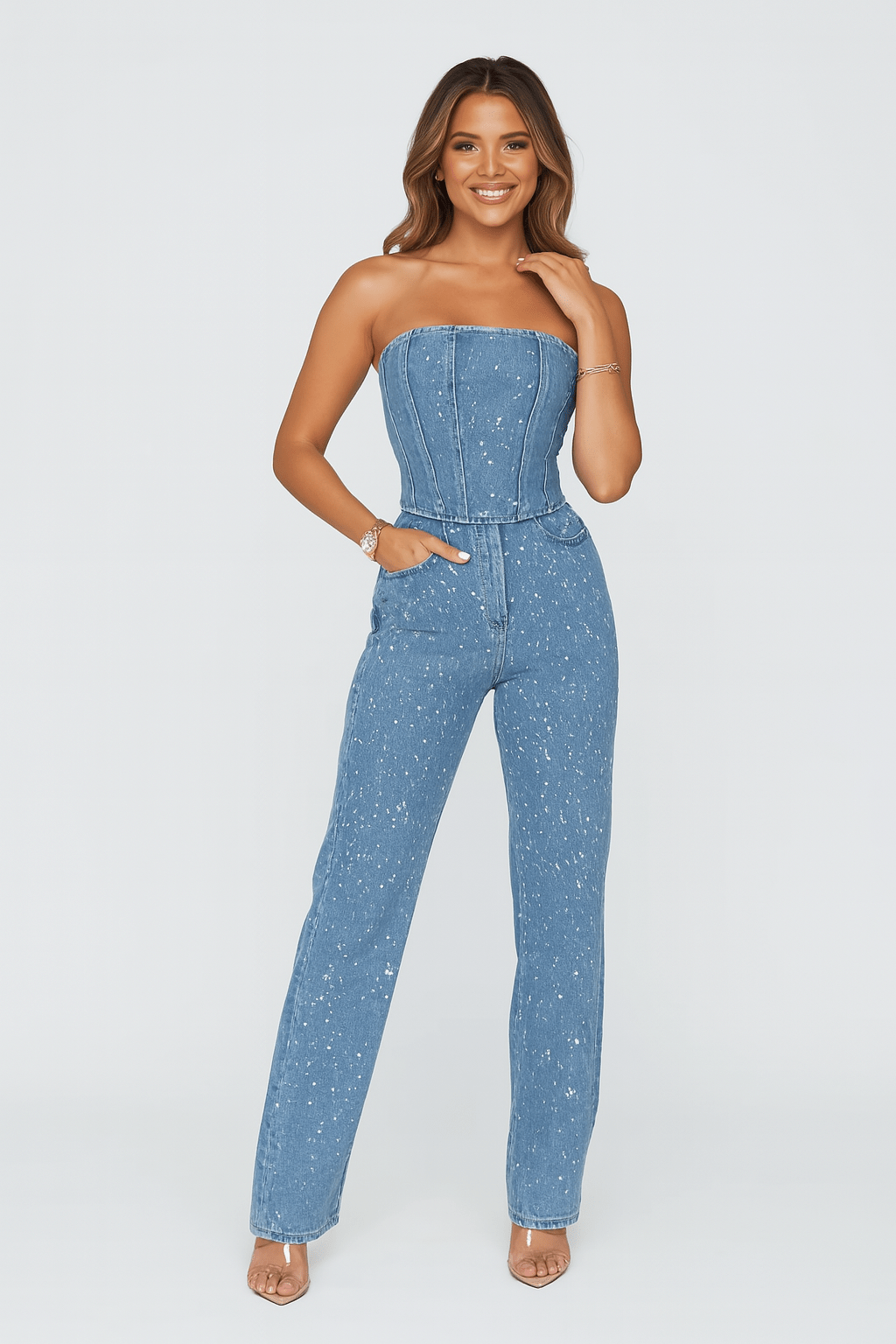 Combinaison Denim Féminine sans Bretelles