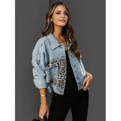 Veste En Jean Femme Imprimé Léopard | Courte
