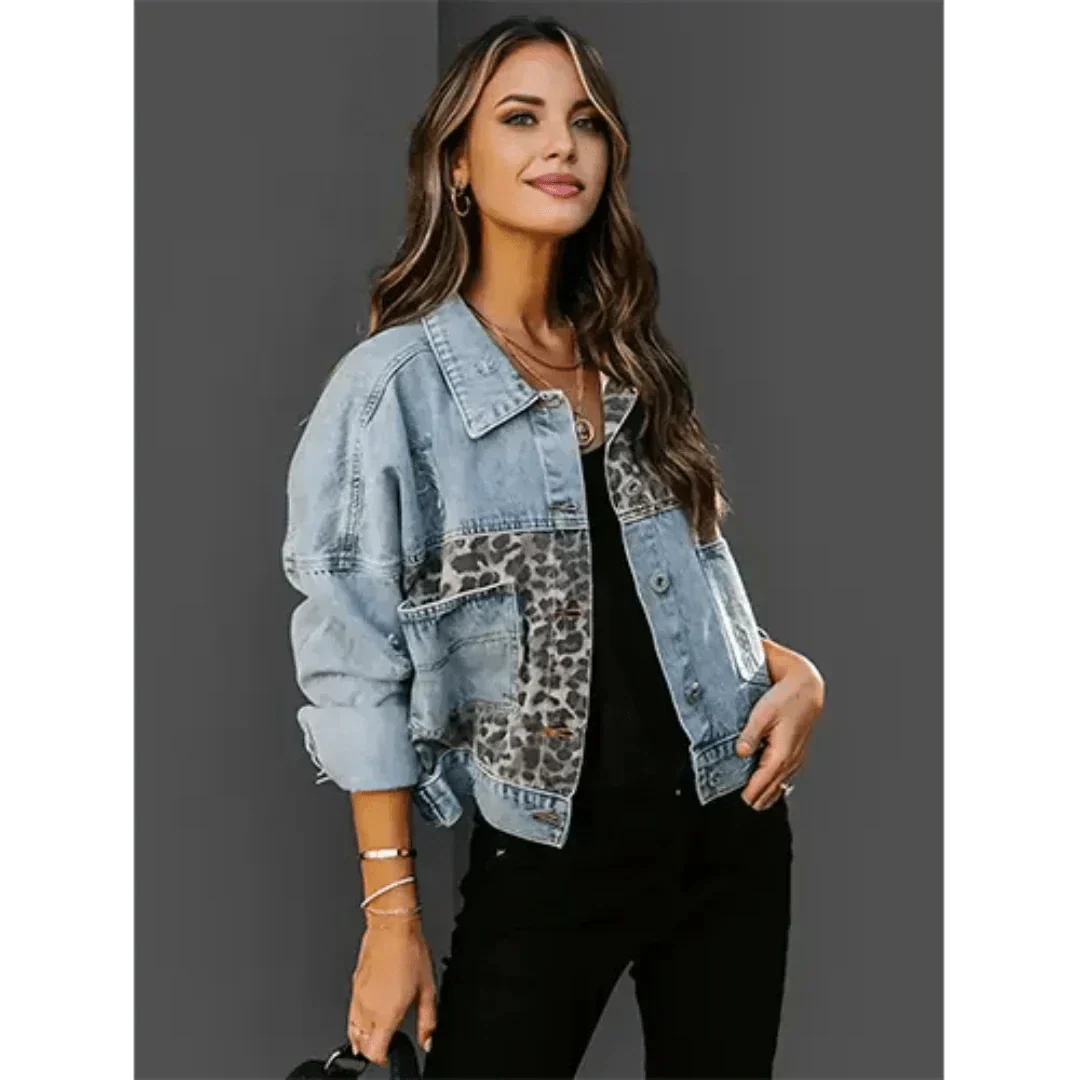 Veste Jean Femme Courte Imprimé Animalier - PanierRoyale