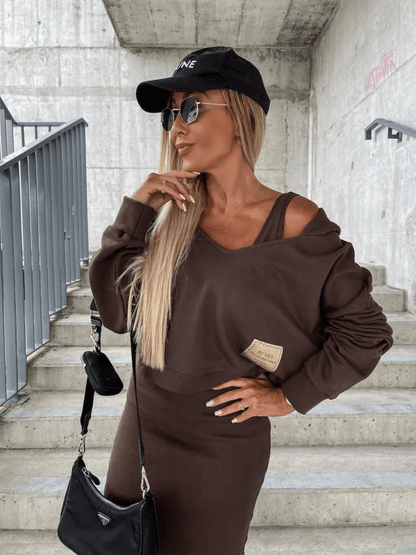 Ensemble urbain deux pièces : pull crop et jupe mi-longue