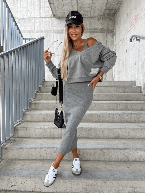 Ensemble urbain deux pièces : pull crop et jupe mi-longue - BerlinGlamour