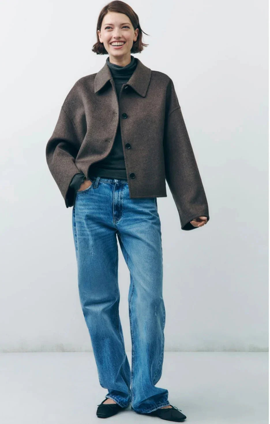 Veste femme oversize - Court manteau élégant à boutons