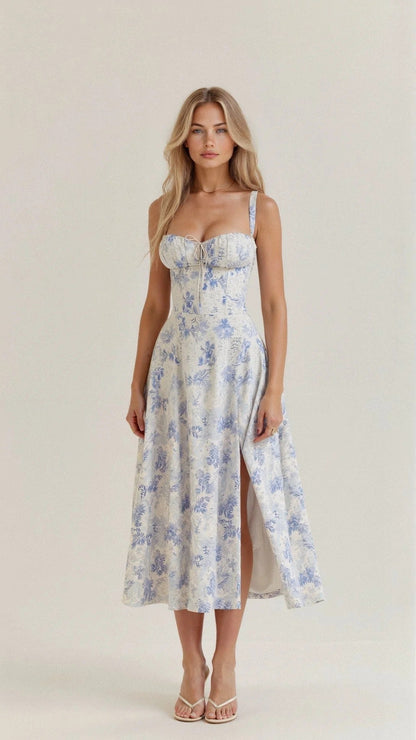 Robe Été Longue Dentelle Féminine avec Fente Arrière