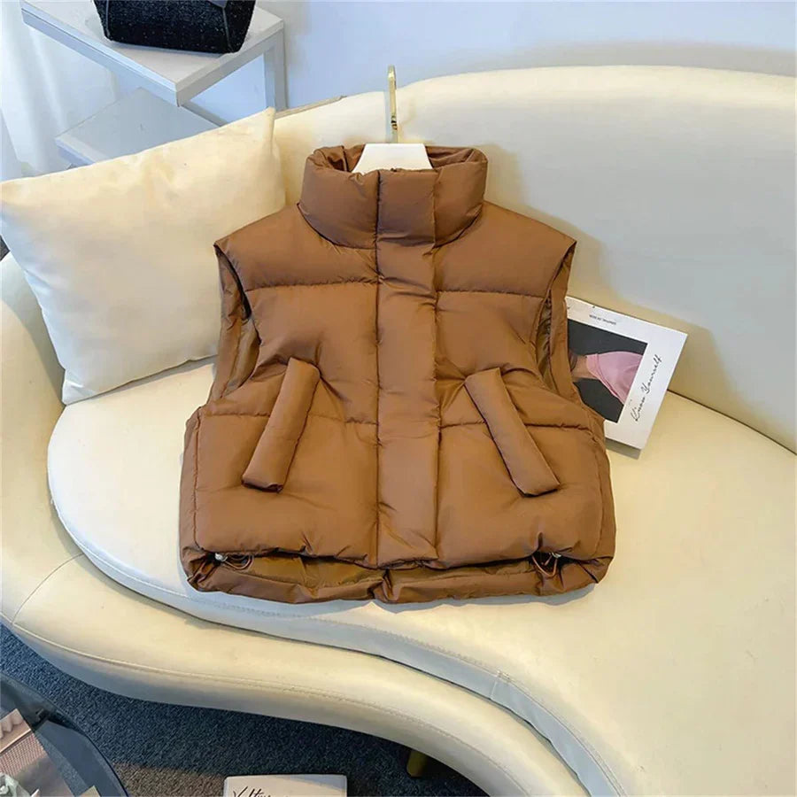 Gilet Femme Col Montant Élégant Zippé