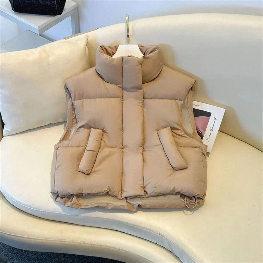 Gilet Femme Col Montant Élégant Zippé