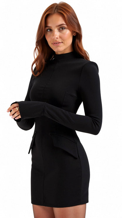 Robe Élégante Noire pour Femme d'Affaires à Manches Longues