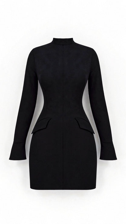 Robe Élégante Noire pour Femme d'Affaires à Manches Longues