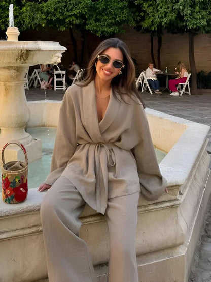 Pantalon Large et Tunique Femme avec Ceinture pour Un Style Décontracté