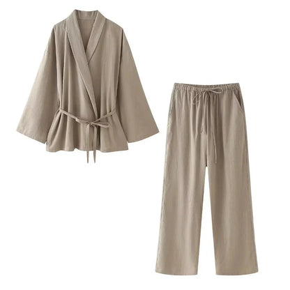 Pantalon Large et Tunique Femme avec Ceinture pour Un Style Décontracté
