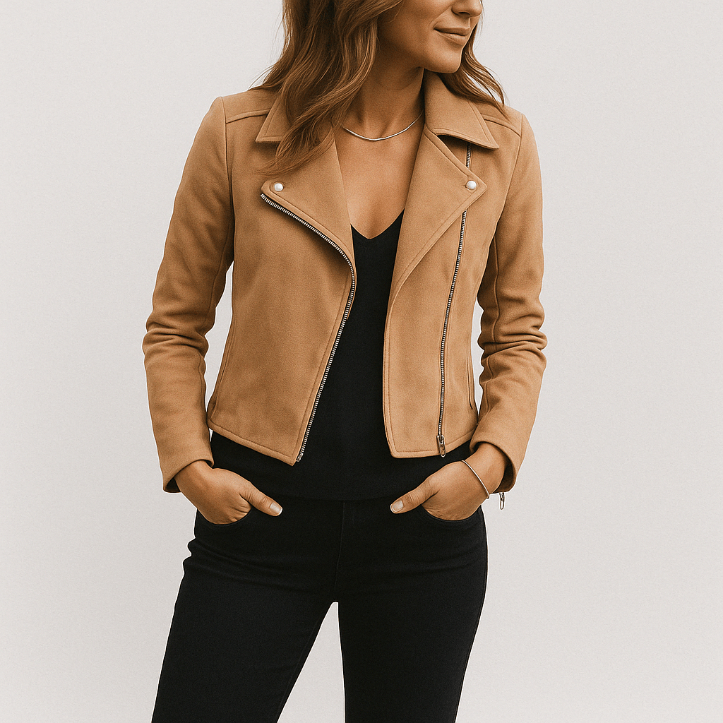 Blouson Cuir Vintage avec Fermeture Éclair