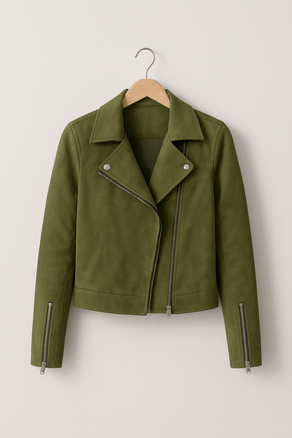 Blouson Cuir Vintage avec Fermeture Éclair