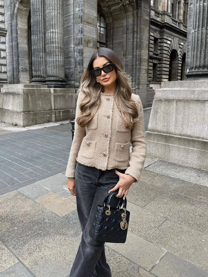 Blazer Femmes Tweed Élégant Boutons