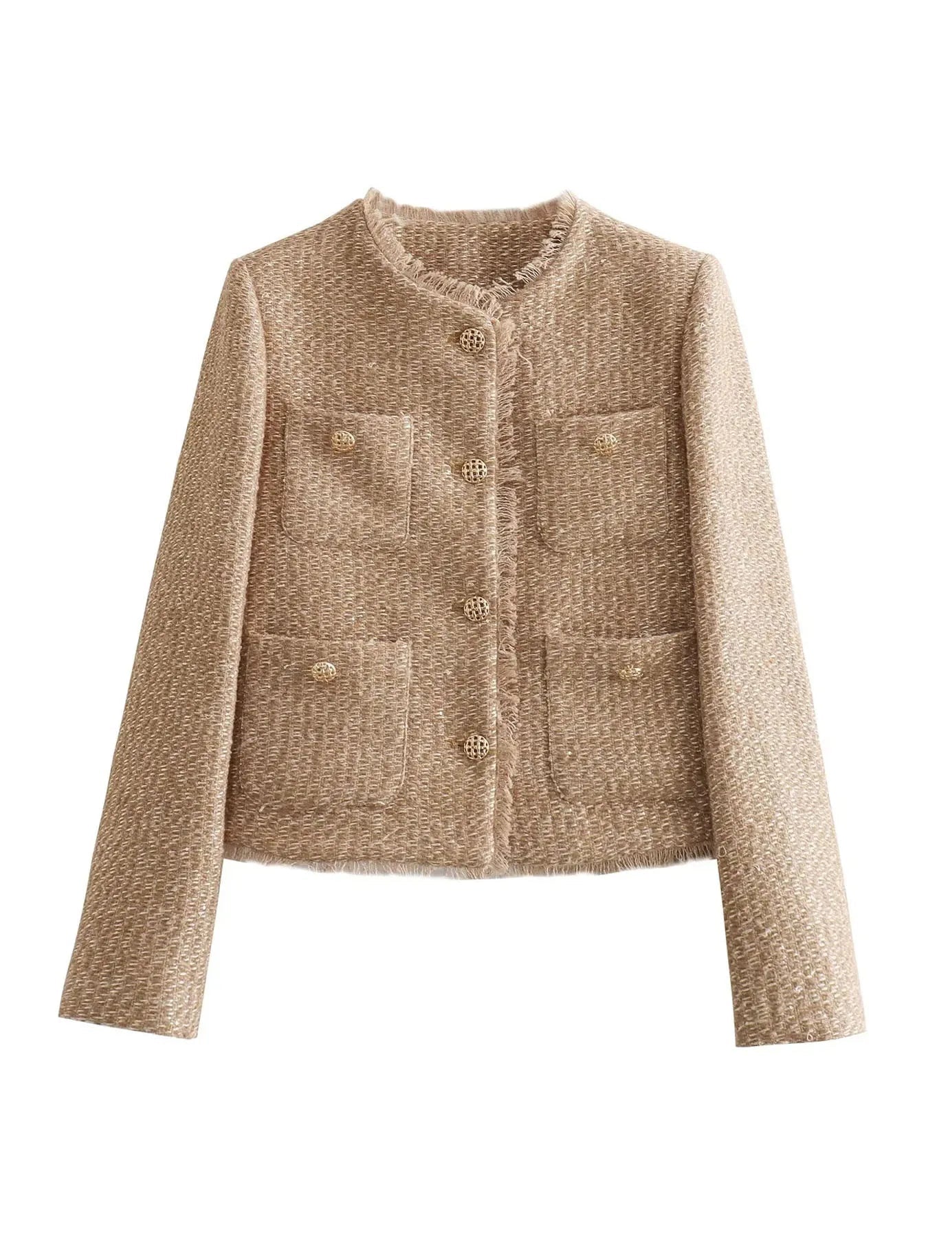 Blazer Femmes Tweed Élégant Boutons