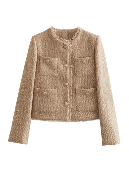 Blazer Tweed Élégant pour Femme, idéal pour le travail et les loisirs