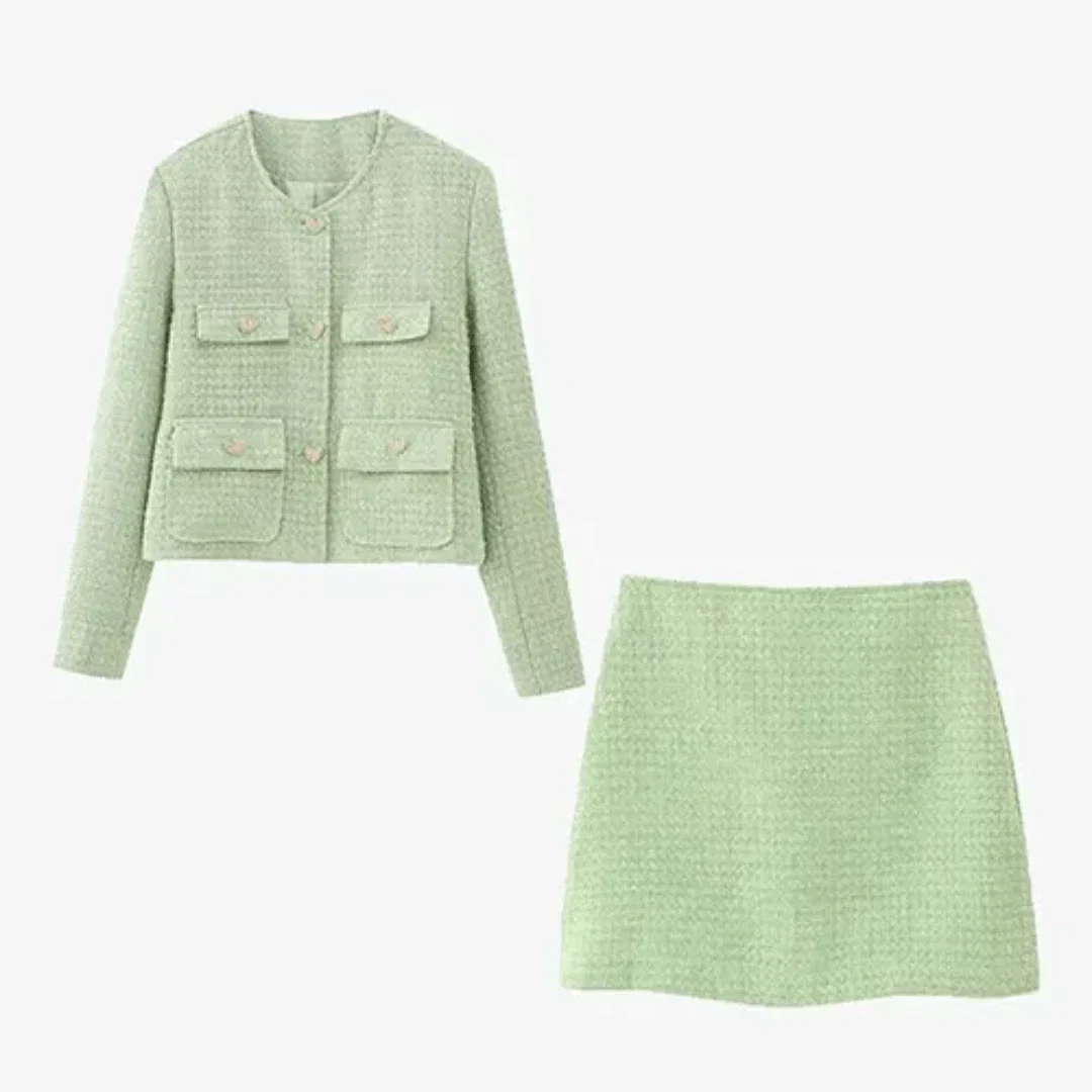 Costume Femme Tweed Chic - Veste et Jupe Courte Ensemble