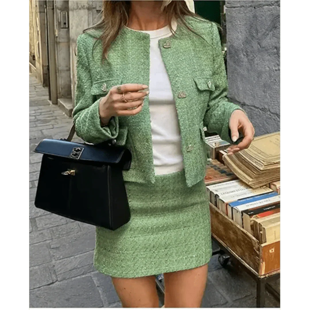 Costume Femme Tweed Chic - Veste et Jupe Courte Ensemble - BerlinGlamour