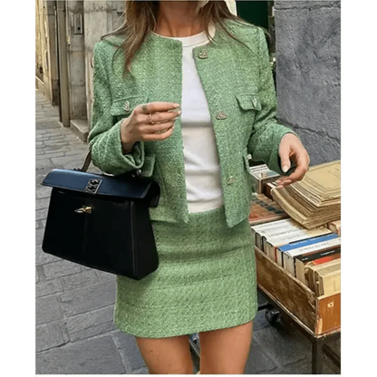 Costume Femme Tweed Chic - Veste et Jupe Courte Ensemble - BerlinGlamour