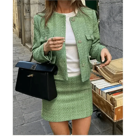Costume Femme Tweed Chic - Veste et Jupe Courte Ensemble - BerlinGlamour