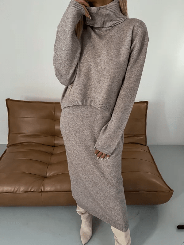 Pull et Jupe Ensemble Femme Tricot Élégant