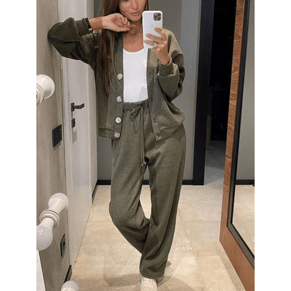 Cardigan Femme Hiver Tricoté avec Pantalon Confortable