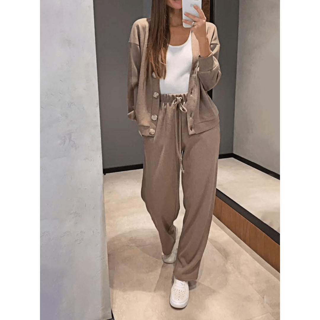 Cardigan Femme Hiver Tricoté avec Pantalon Confortable