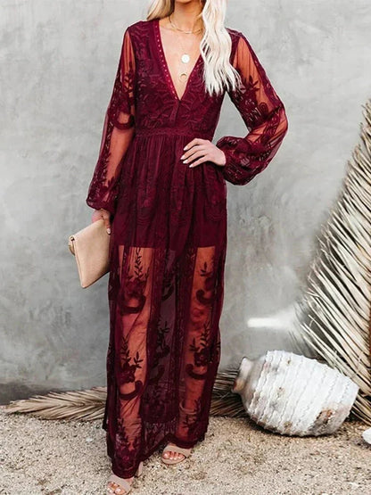 Robe Soirée Noire en Dentelle avec Manches Longues Élégante