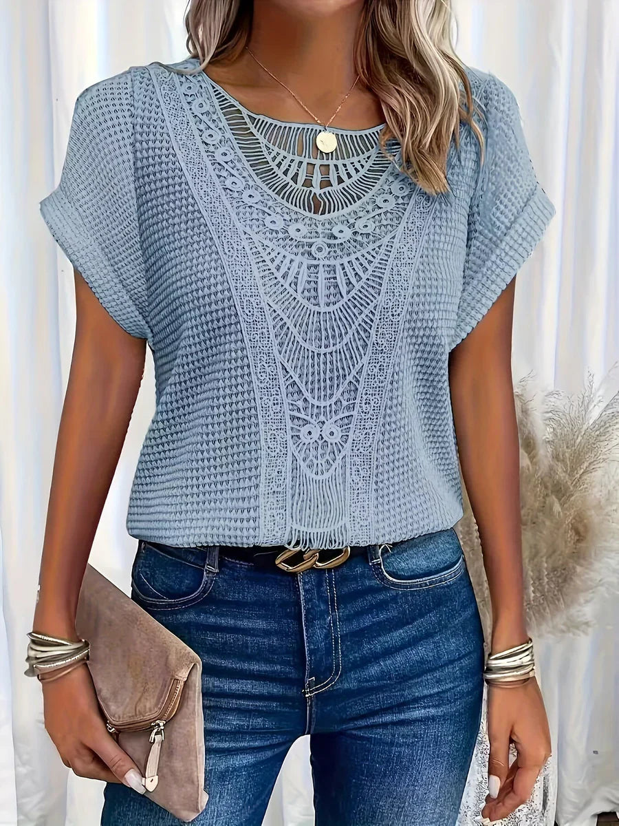 Tee-Shirt Femme Décontracté Col V Manches Courtes