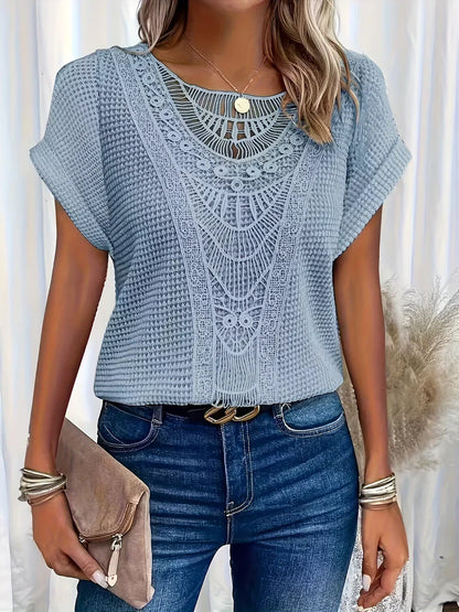 Tee-Shirt Femme Décontracté Col V Manches Courtes