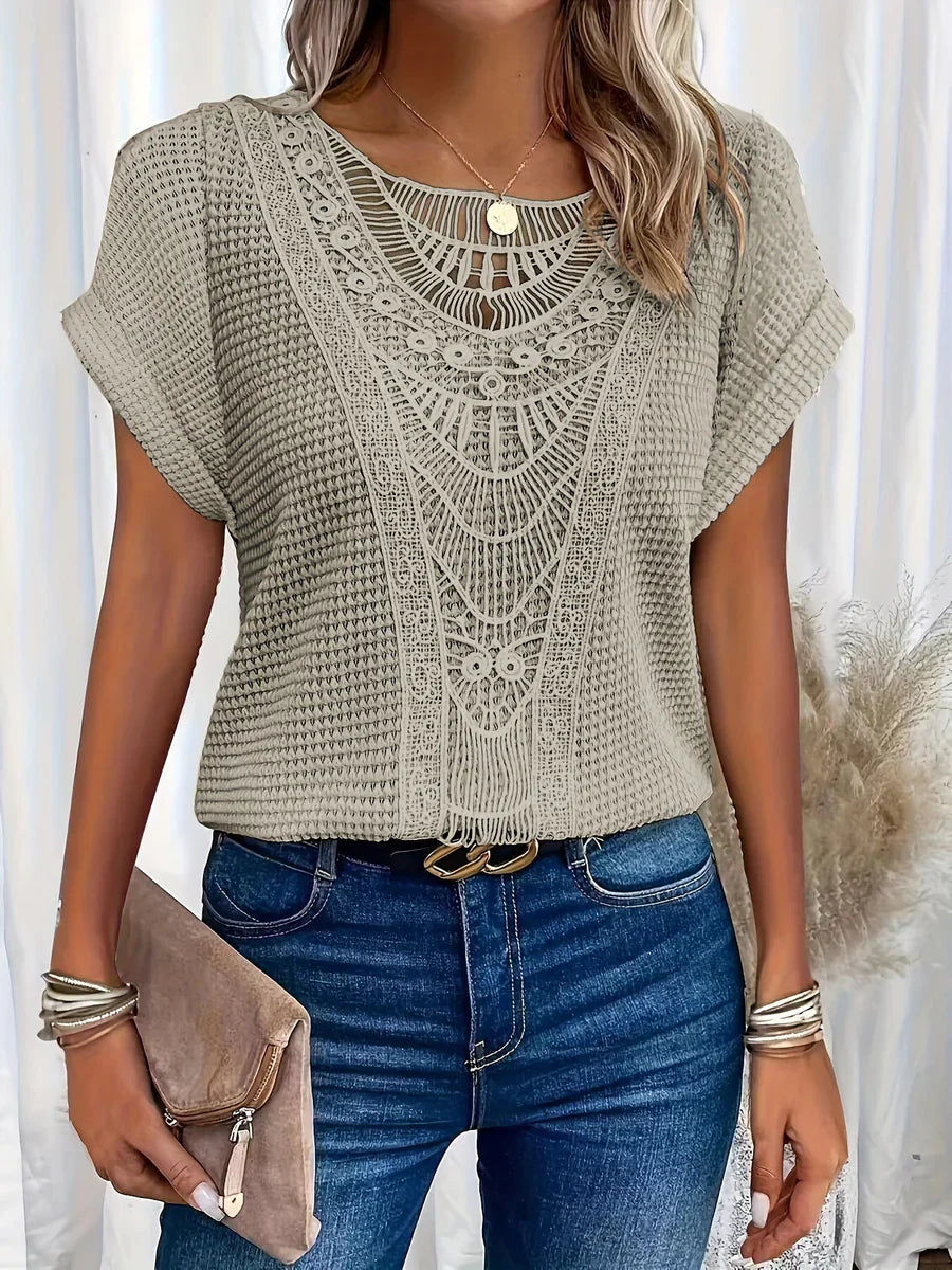 Tee-Shirt Femme Décontracté Col V Manches Courtes