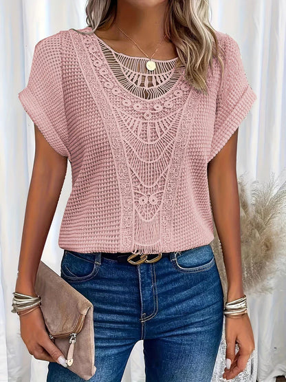 Tee-Shirt Femme Décontracté Col V Manches Courtes