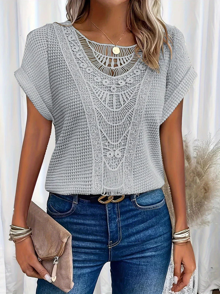 Tee-Shirt Femme Décontracté Col V Manches Courtes