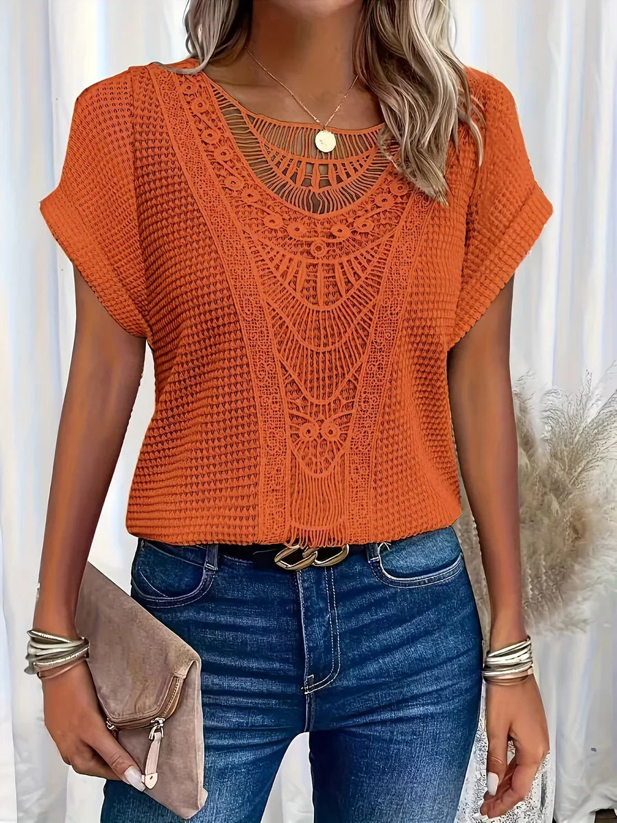 Tee-Shirt Femme Décontracté Col V Manches Courtes