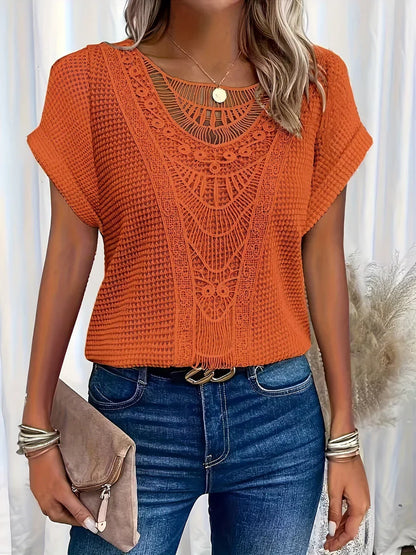 Tee-Shirt Femme Décontracté Col V Manches Courtes