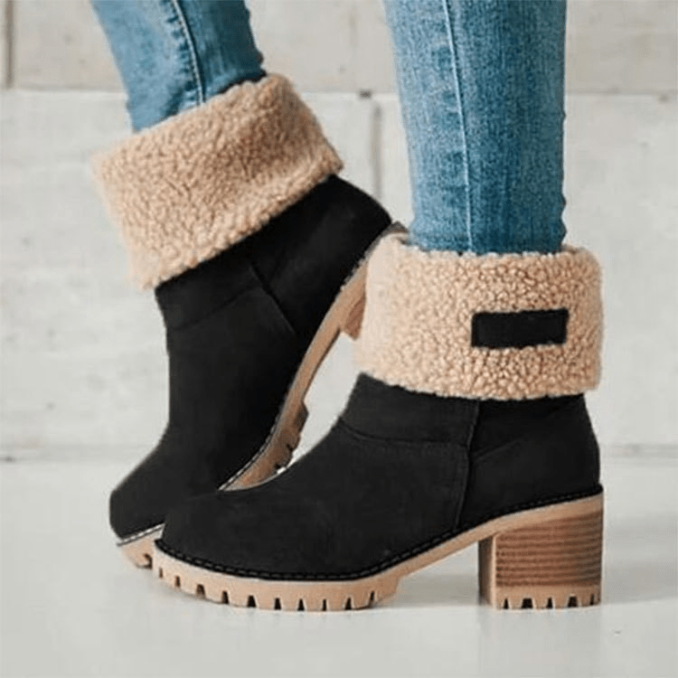 Bottes Hiver Femmes Talons Plats et Doublées