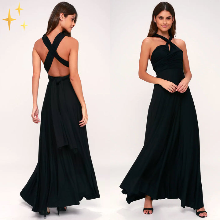 Robe Longue Femme Élégante Col V Détachable