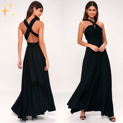 Robe Longue Femme Élégante Col V Détachable